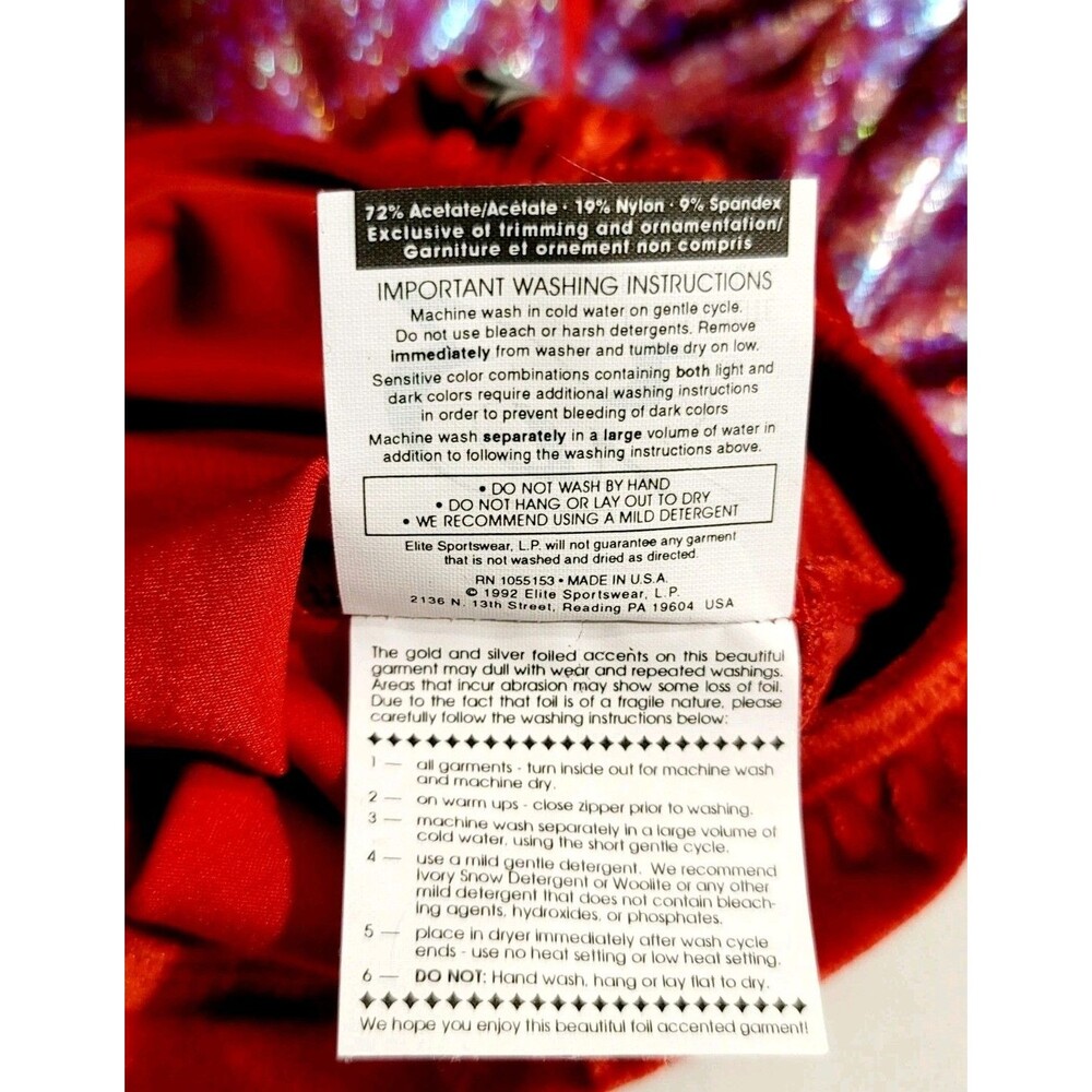 GK Elite VTG Red Velvet Floral Holographic LS Keyhole Leotard Size AM Adult M - Picture 14 of 16
